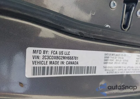 2021 Dodge Charger Sxt из США, поврежденный, VIN 2C3CDXBG2MH668781